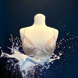 CALVIN KLEIN Embroidered Mesh Nude Bra Balconette Underwire Sz 36 C NWOT